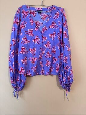 MONKL Floral Print V-Neck Button Front Blouse – Purple & Red – Size M